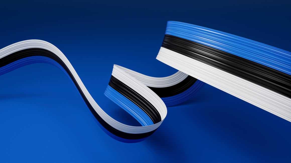 Estonian Flag — abstractly represented by coiled blue, white, and black wites